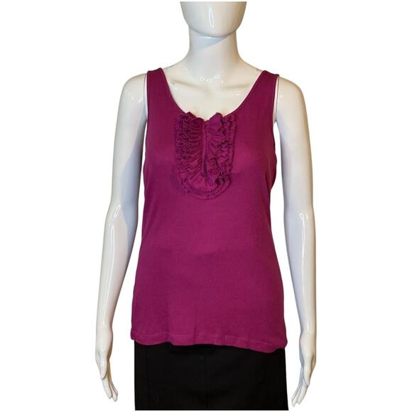 Loft Ann Taylor Women's Size L Sleeveless Tank Top Purple Magenta Ruffle Front - Picture 3 of 15